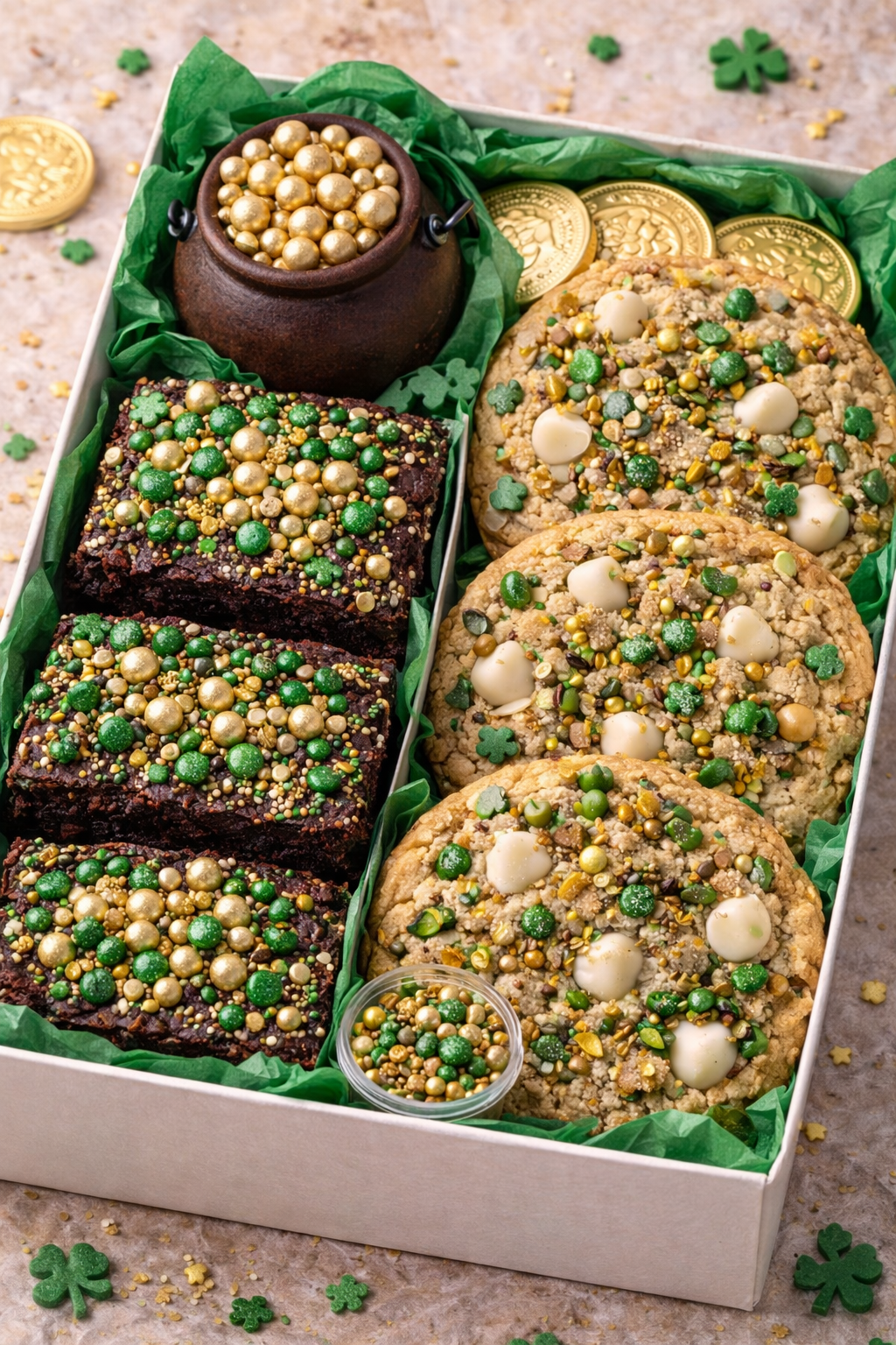 🍀 St. Patrick’s 6 Cookie + Gold Rush Brownie Bento Box